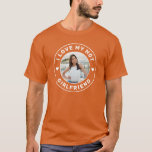 I Love My Girlfriend Personalized Photo Orange T-Shirt<br><div class="desc">Personalized Burnt Orange Terracotta "I Love my Hot Girlfriend" custom text and photo tshirt design that you can use to create your own "I love my girlfriend" shirt. Colors and fonts can be edited, just click 'customize further' for full design control. This style is perfect for a simple, minimal, more...</div>