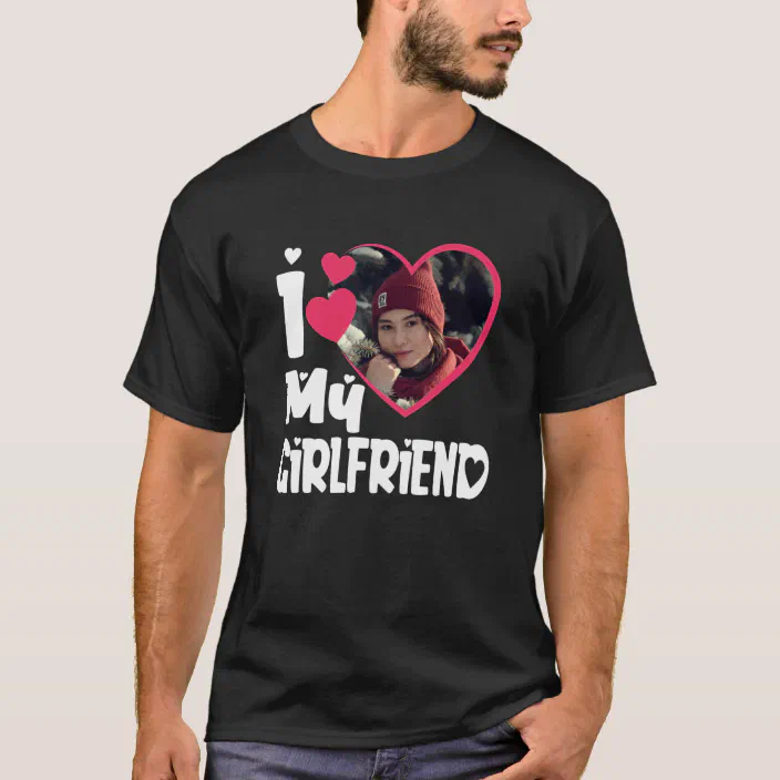 Heart I Love MY BOYFRIEND-GIRLFRIEND with custom name on the sleeve T-Shirts 