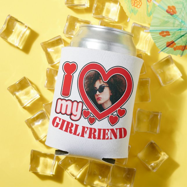 I Love My Girlfriend Personalized Photo Text Can Cooler (In Situ Summer)