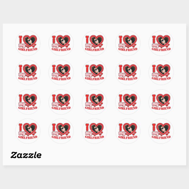 I Love My Girlfriend Personalized Photo Text Classic Round Sticker (Sheet)