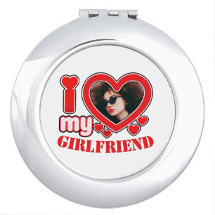 I Love My Girlfriend Personalized Photo Text Compact Mirror