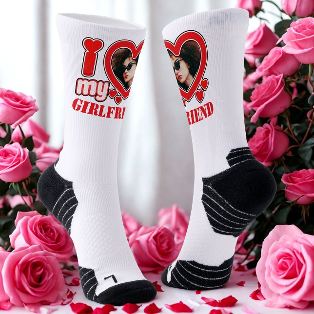 I Love My Girlfriend Personalized Photo Text Socks (Creator Uploaded)