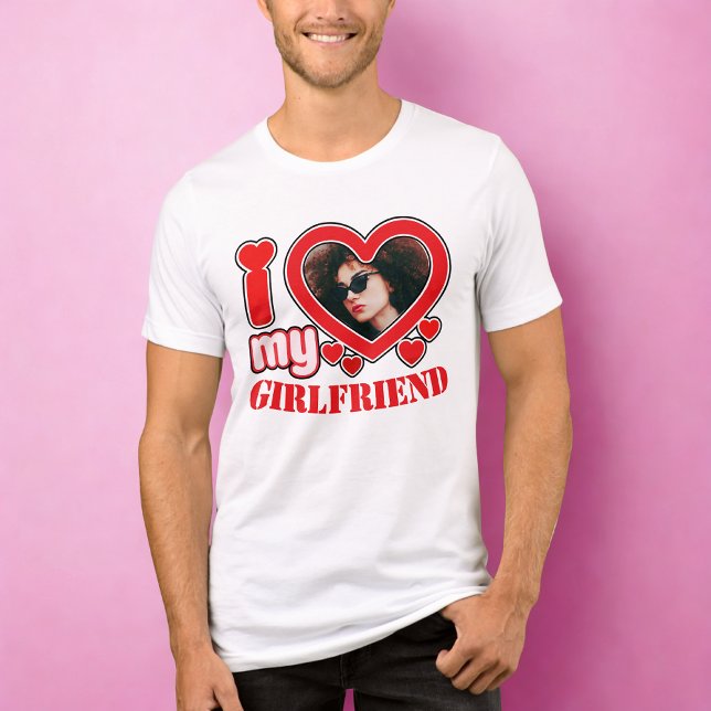 I Love My Girlfriend Personalized Photo Text Tri-Blend Shirt (Creator Uploaded)