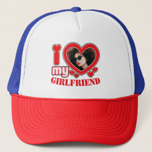 I Love My Girlfriend Personalized Photo Text Trucker Hat