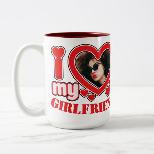 I Love My Girlfriend Personalized Photo Text Two-Tone Coffee Mug