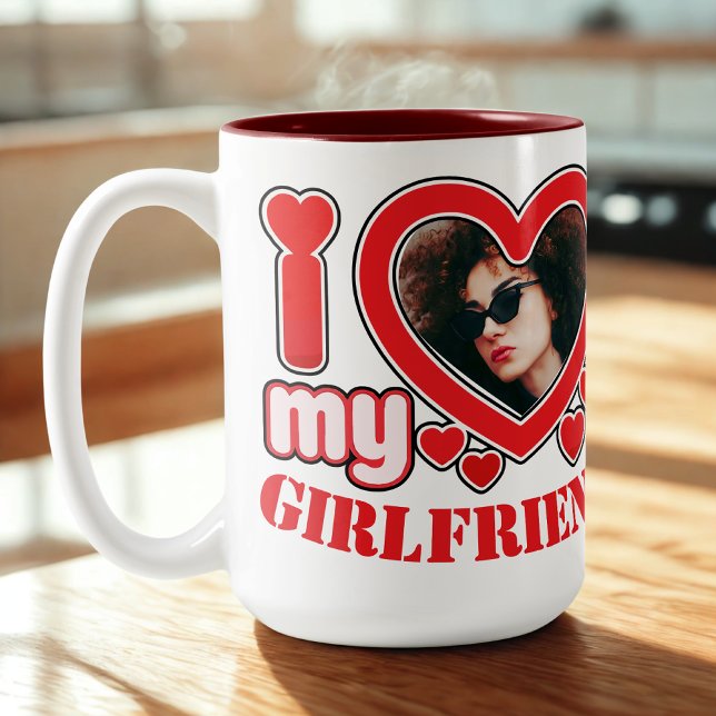 I Love My Girlfriend Personalized Photo Text Two-Tone Coffee Mug (Creator Uploaded)