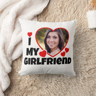 I Love My Girlfriend Personalized Photo Throw Pillow