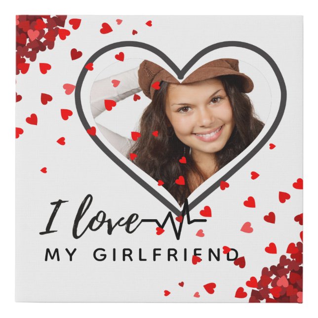 I Love My Girlfriend PHOTO Gift Personalized Heart Faux Canvas Print (Front)