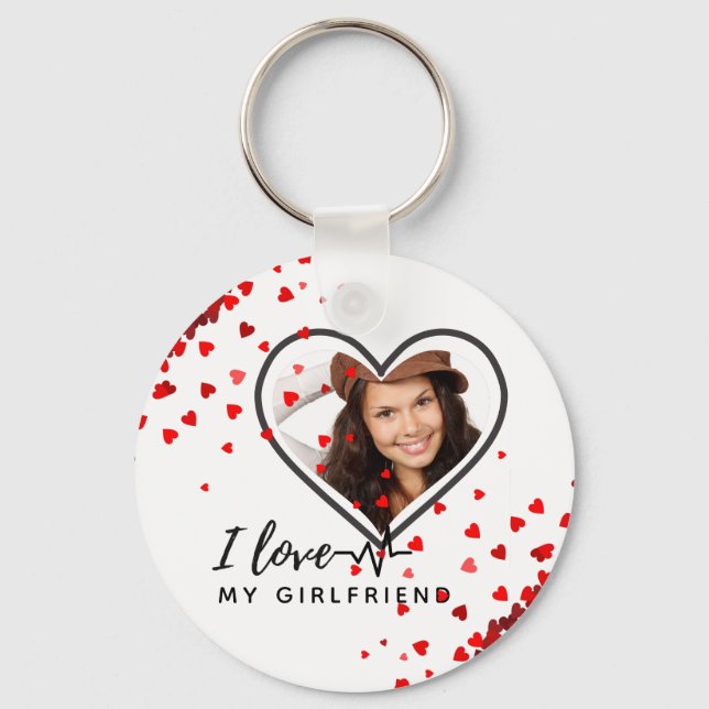 I Love My Girlfriend PHOTO Gift Personalized Heart Keychain (Front)