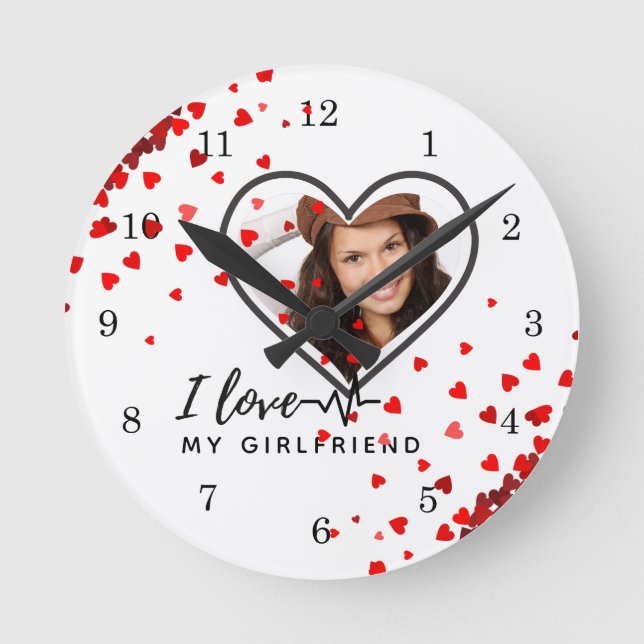 I Love My Girlfriend PHOTO Gift Personalized Heart Round Clock (Front)