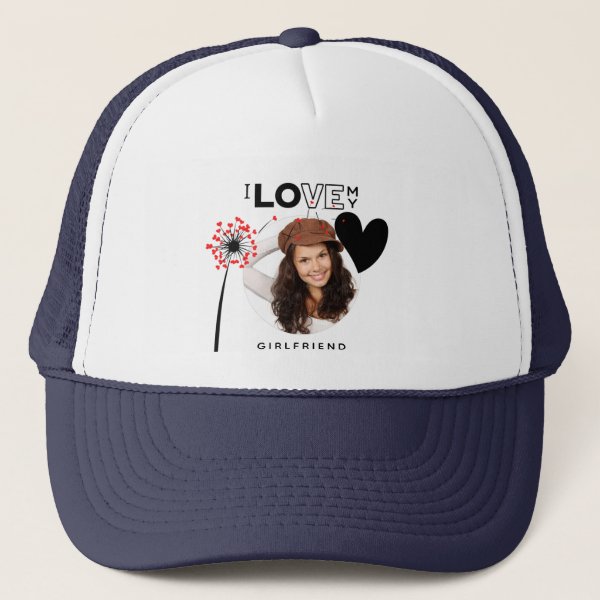 I Love My Girlfriend PHOTO GIFT Personalized Heart Trucker Hat