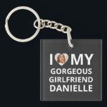I Love My Girlfriend Photo Heart Funny Boyfriend K Keychain<br><div class="desc">A funny gift for your boyfriend for Valentine's day or your anniversary - add your photo,  an adjective to describe how awesome you are and your name to customize this "I love my girlfriend" keychain.</div>
