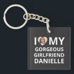 I Love My Girlfriend Photo Heart Funny Boyfriend K Keychain<br><div class="desc">A funny gift for your boyfriend for Valentine's day or your anniversary - add your photo,  an adjective to describe how awesome you are and your name to customize this "I love my girlfriend" keychain.</div>