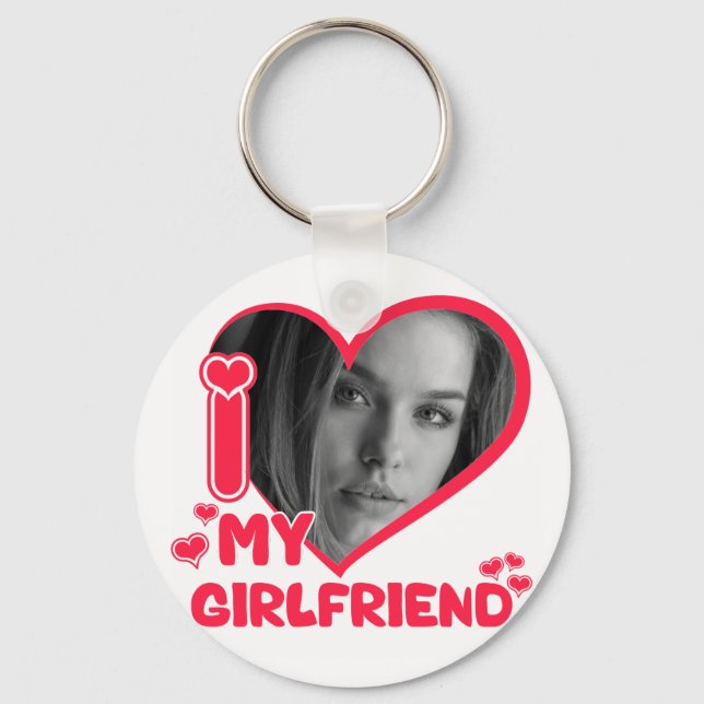 I Love My Girlfriend Photo Heart Valentines Love Keychain (Front)