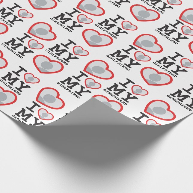 I love my girlfriend photo hearts wrapping paper (Corner)