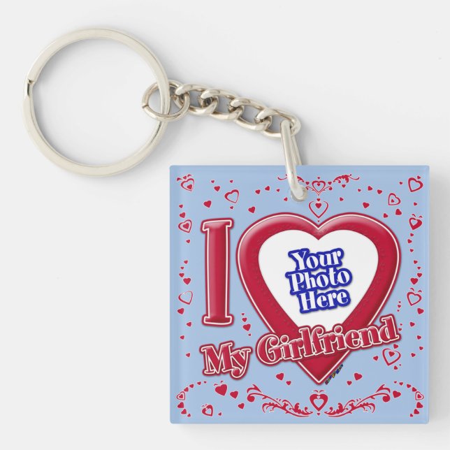 I Love My Girlfriend Photo Red Baby Blue Keychain (Front)