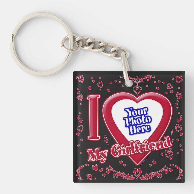 I Love My Girlfriend Photo Red Black Keychain (Front)