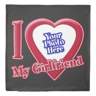 I Love My Girlfriend Photo Red Heart Black Duvet Cover