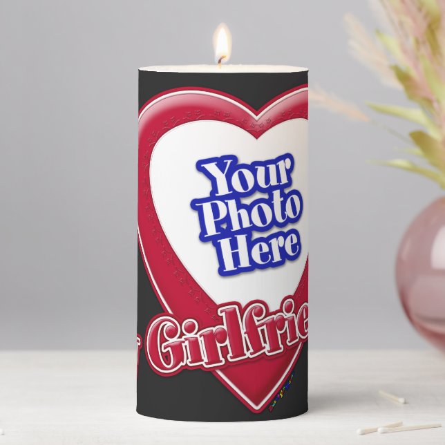 I Love My Girlfriend Photo Red Heart Black Pillar Candle (In Situ)