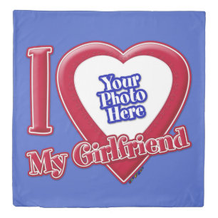 I Love My Girlfriend Photo Red Heart D R Blue Duvet Cover