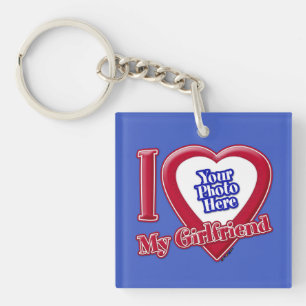 I Love My Girlfriend Photo Red Heart D R Blue Keychain