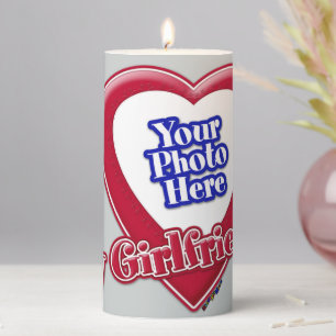 I Love My Girlfriend Photo Red Heart Grey Pillar Candle