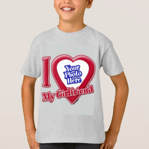 I Love My Girlfriend Photo Red Heart Grey T-Shirt