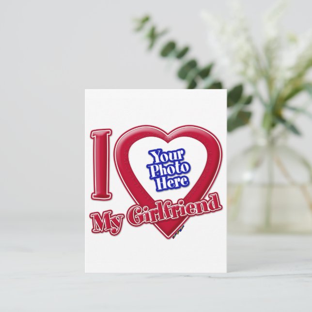 I Love My Girlfriend Photo Red Heart Holiday Card (Standing Front)