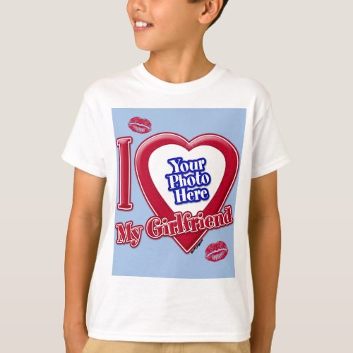 I Love My Girlfriend Photo Red Heart Kiss Baby Blu T_Shirt