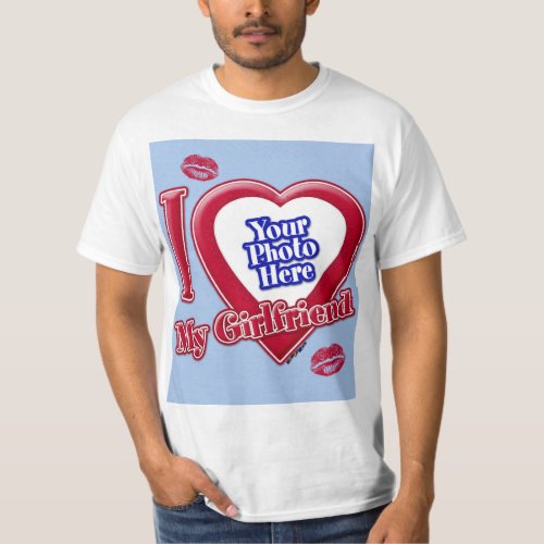I Love My Girlfriend Photo Red Heart Kiss Baby Blu T_Shirt