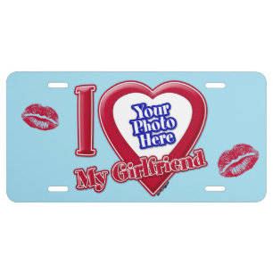I Love My Girlfriend Photo Red Heart Kiss Blue Hor License Plate