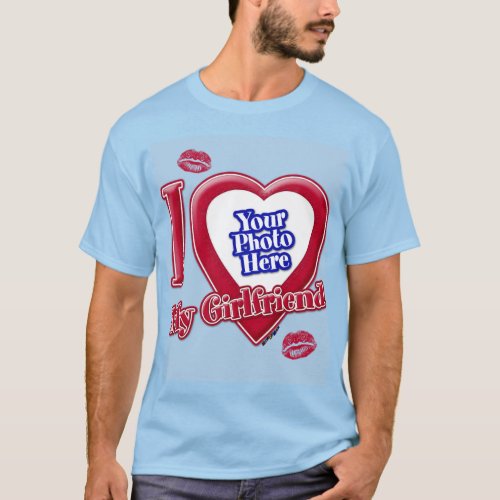 I Love My Girlfriend Photo Red Heart Kiss Light Bl T_Shirt