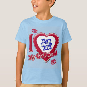 I Love My Girlfriend Photo Red Heart Kiss Light Bl T-Shirt