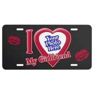 I Love My Girlfriend Photo Red Heart Lips Black License Plate