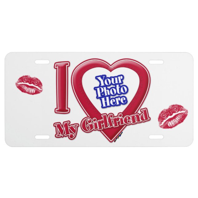 I Love My Girlfriend Photo Red Heart Lips License Plate (Front)