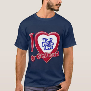 I Love My Girlfriend Photo Red Heart Navy Blue T-Shirt