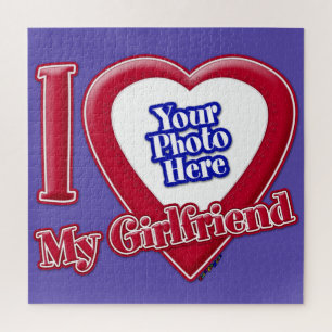 I Love My Girlfriend Photo Red Heart Purple Jigsaw Puzzle