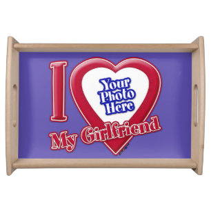 I Love My Girlfriend Photo Red Heart Purple Serving Tray