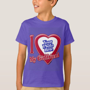 I Love My Girlfriend Photo Red Heart Purple T-Shirt