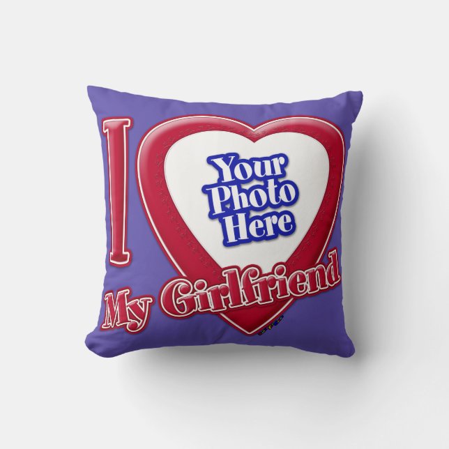 I Love My Girlfriend Photo Red Heart Purple Throw Pillow (Front)