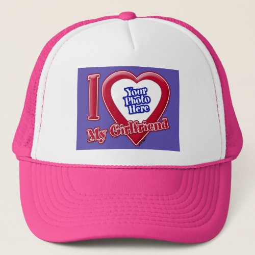 I Love My Girlfriend Photo Red Heart Purple Trucker Hat