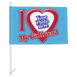 I Love My Girlfriend Photo Red Heart Teal Car Flag