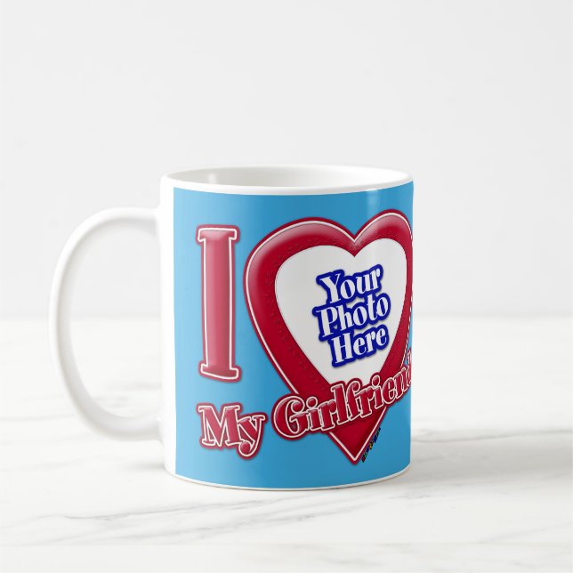 I Love My Girlfriend Photo Red Heart Teal Coffee Mug (Left)