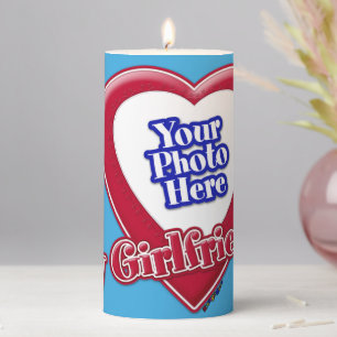 I Love My Girlfriend Photo Red Heart Teal Pillar Candle