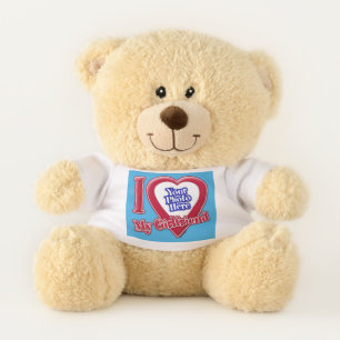 I Love My Girlfriend Photo Red Heart Teal Teddy Bear