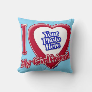 I Love My Girlfriend Photo Red Heart Turquoise Throw Pillow