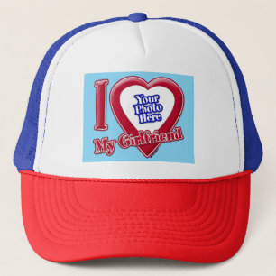 I Love My Girlfriend Photo Red Heart Turquoise Trucker Hat