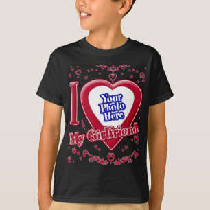I Love My Girlfriend Photo Red Hearts Black T-Shirt