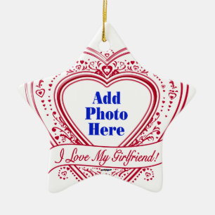 I Love My Girlfriend! Photo Red Hearts Ceramic Ornament