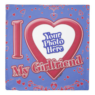 I Love My Girlfriend Photo Red Hearts Deep Royal B Duvet Cover